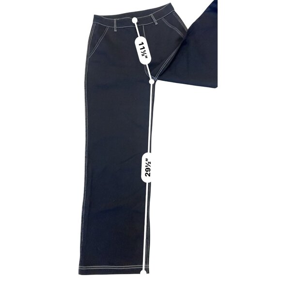 wide leg trouser pant top stitched NWT Medium black 100% cotton woven - Picture 9 of 10